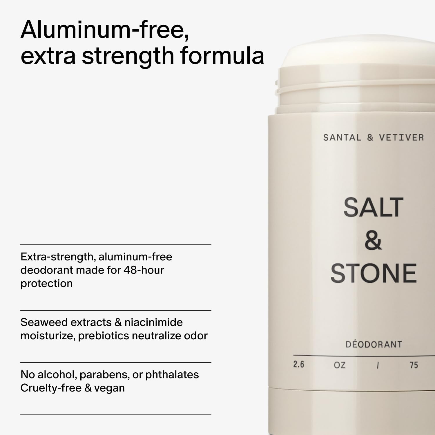 Salt & Stone Natural Deodorant - Bergamot & Hinoki | Extra Strength Natural Deodorant For Women & Men | Aluminum Free With Probiotics, Seaweed Extracts & Shea Butter (2.6 Oz)