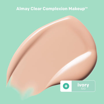 Almay Clear Complexion Acne Foundation Makeup With Salicylic Acid - Lightweight, Medium Coverage, Hypoallergenic-Fragrance Free, For Sensitive Skin , 100 Ivory, 1 Fl Oz