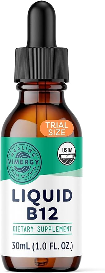 Vimergy USDA Organic B12, 30 Servings ? Alcohol Free B-12 Liquid Vitamin - Supports Brain Energy, Nervous System, Cognition, Memory - No Gluten, Non-GMO, Vegan & Paleo - Naturally Sweet