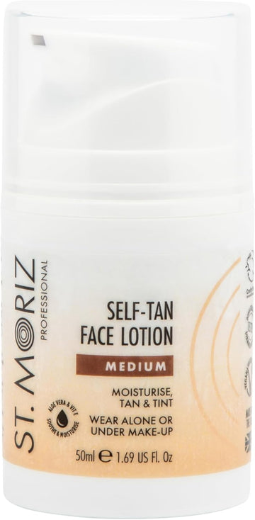 St Moriz Professional Medium Self Tan Face Lotion | With Aloe Vera & Vitamin E For Gradual Face Tan & Natural Glow | Vegan Fake Tan For Face | Wear Alone Or Under Makeup | No Wash Off Required | 50Ml