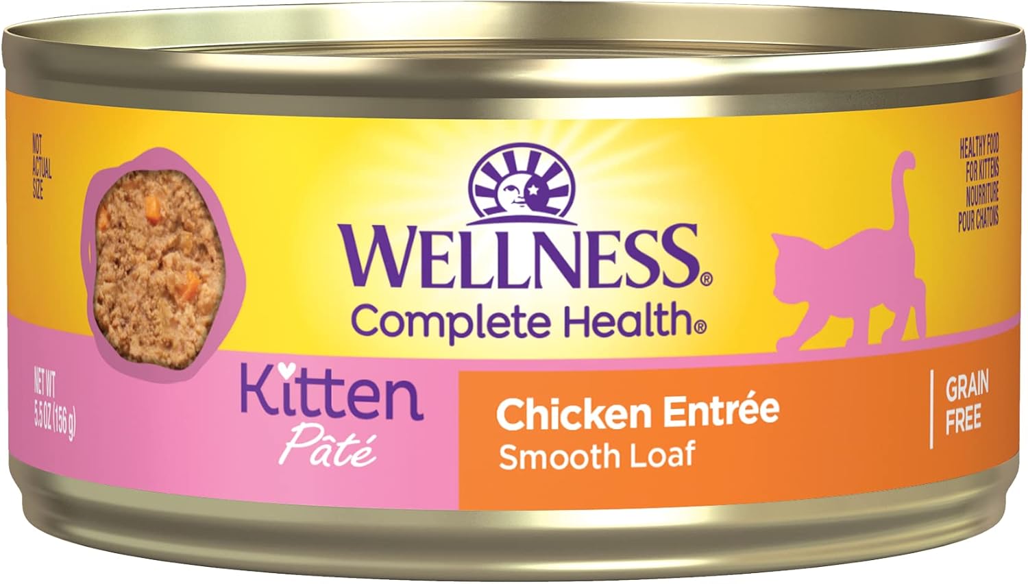 Wellness Complete Health Grain-Free Chicken Entrée Wet Kitten Food, Natural Ingredients, Made With Real Chicken, All Breeds (Kitten, Chicken Pate, 5.5 Ounces, Pack Of 24)