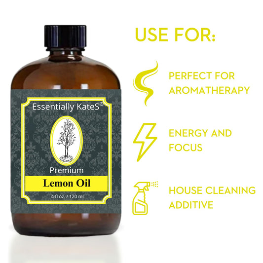 Lemon Essential Oil 4 Fl Oz - A Huge Glass Bottle With Dropper And Sprayer - 100% Pure, Natural And Cold Pressed - Invigorating, Cleansing, Purifying, And Uplifting