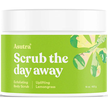 Asutra Dead Sea Salt Essential Oil Body Scrub Exfoliator (Uplifting Lemongrass)), 16 Oz - Ultra Hydrating, Gentle, & Moisturizing - Coconut, Lemongrass, And Ylang Ylang Oils