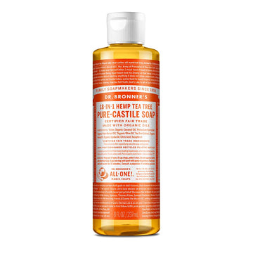 Dr. Bronner'S - Pure-Castile Liquid Soap (Tea Tree, 8 Ounce) - Made With Organic Oils, 18-In-1 Uses: Acne-Prone Skin, Dandruff, Laundry, Pets And Dishes, Concentrated, Vegan, Non-Gmo