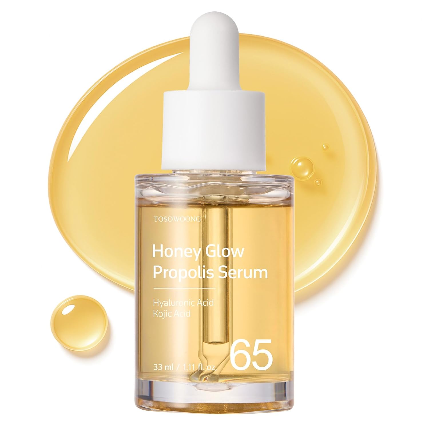 Honey Glow 65% Propolis Serum, Hyaluronic Acid, Kojic Acid, Niacinamide, Hydrating Facial Soothing Moisturizer For Irritated Uneven Skin Tone, Glass Skin, Korean Skin Care, 33Ml, 1.11 Fl.Oz
