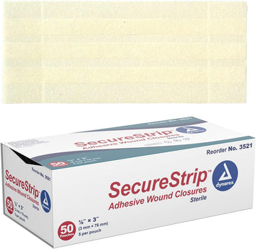 Dynarex Wound Closure Strips - Sterile, Provides Sterile Support To Small Cuts & Skin With Sutures, Stitches, & Staples And Aftercare, White, 1/8” X 3” - 1 Box Of 50 Strips