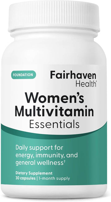 Fairhaven Health Womens Multivitamin Essentials | Once Daily Multivitamin For Women Support For Energy, Immune Health, Eye Health, Hormone Balance | Gluten, Dairy, Soy Free | Vegan | 30 Capsules