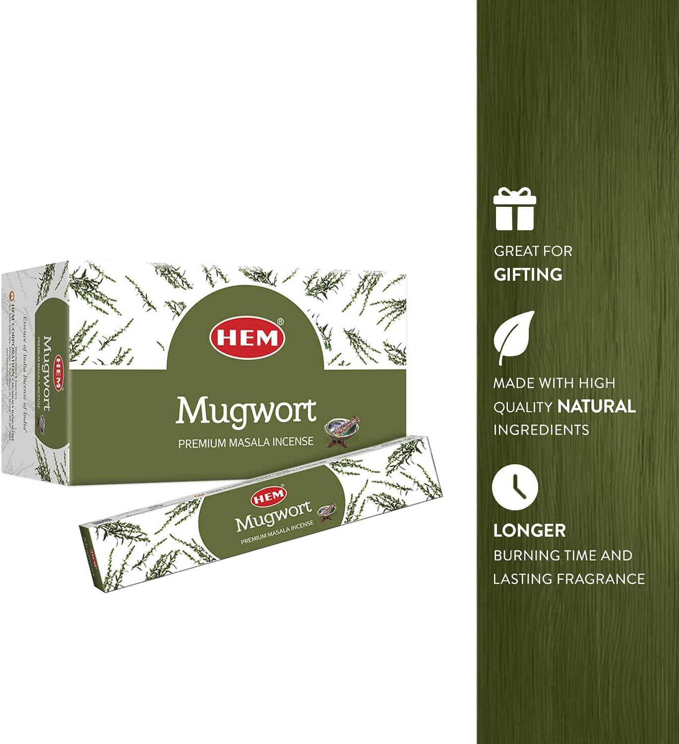 Hem Mugwort Natural Masala Relaxing Incense Sticks (12 Packets 15G Each) | Natural Fragrance For Aromatic Rooms | Aromatherapy Incense For Meditations & Stress Relief