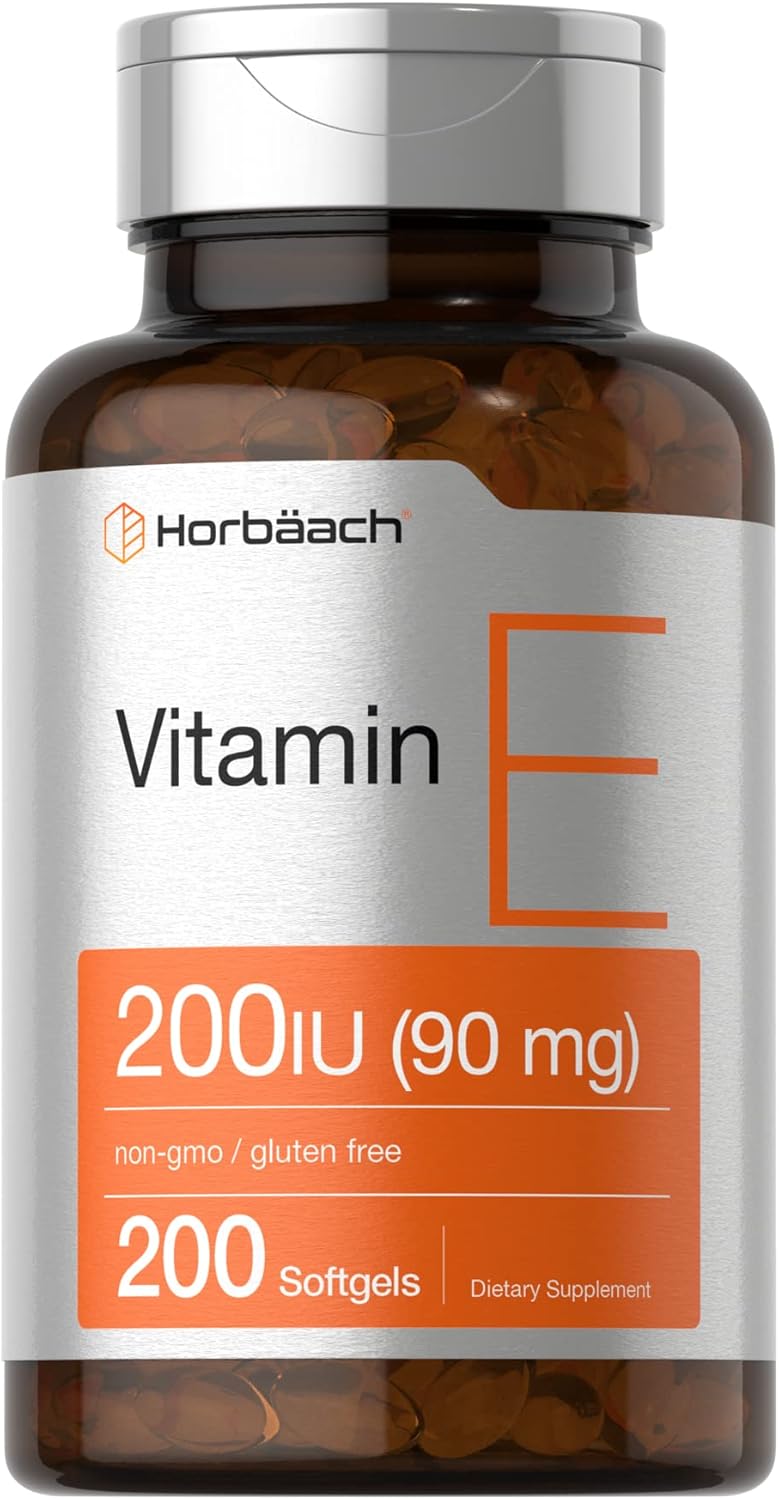 Horbäach Vitamin E Supplement | 200 Iu (90 Mg) | 200 Softgel Capsules | Non-Gmo And Gluten Free Formula