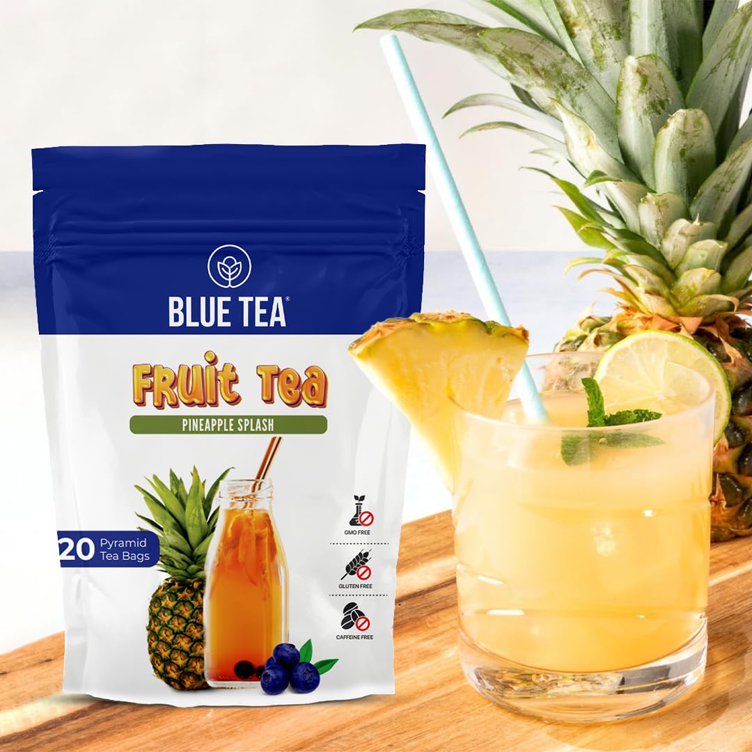 Blue Tea - Pineapple Splash Fruit Tea - 20 Tea Bags || Super Anti-Oxidant || Caffeine Free - Fruity Flavor - Herbal Tea - Natural Ingredients - Farm Fresh - Vegan | Ziplock Packaging