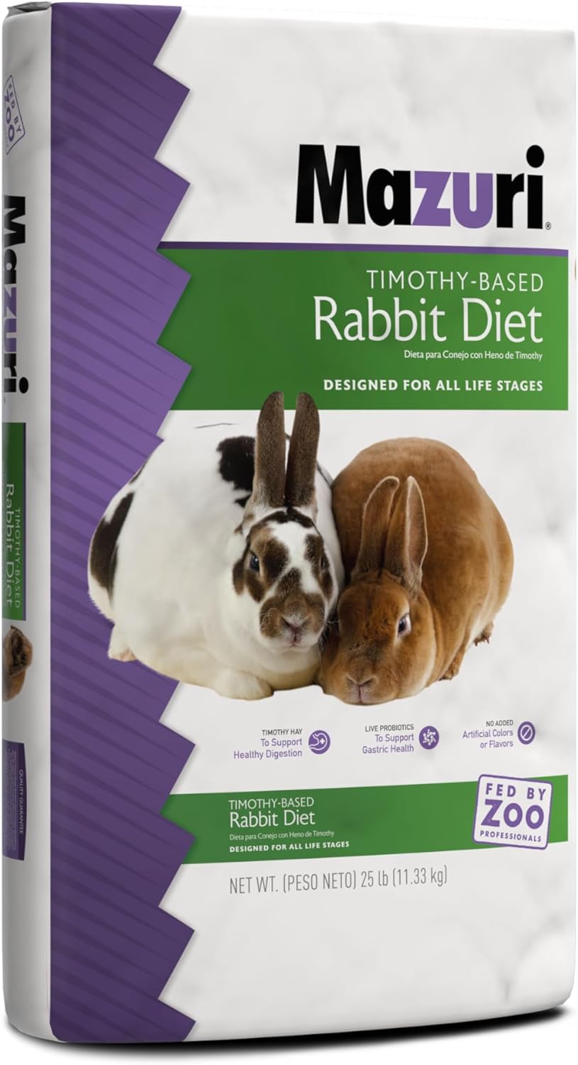 Mazuri | Nutritionally Complete Timothy Hay-Based Rabbit Food | 25 Pound (25 Lb.) Bag