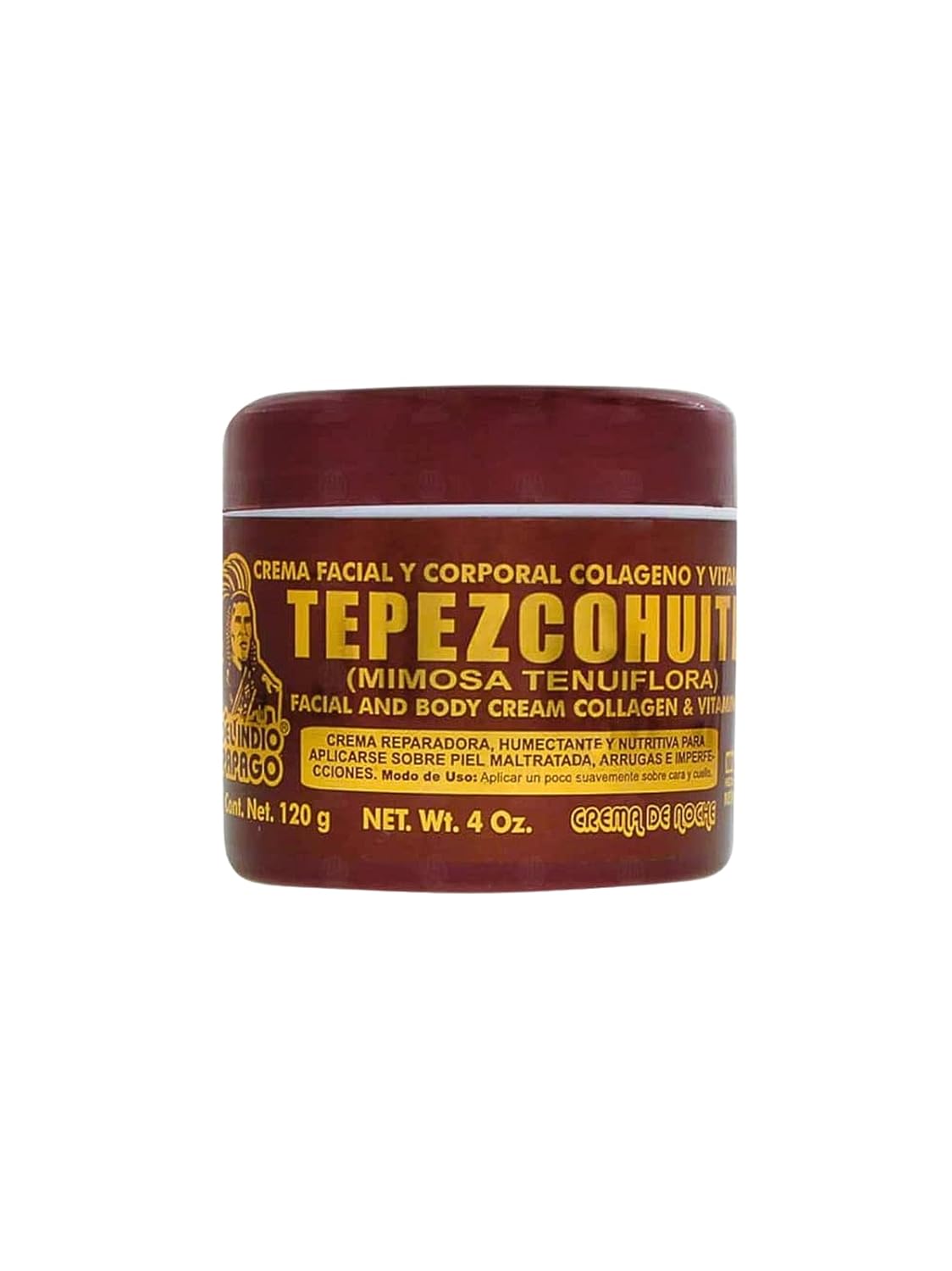 Del Indio Papago Tepezcohuite Night Cream - Tepezcohuite Cream From Mexico - Reduces Wrinkles, Renews Skin, Grease Free - Jumbo Size 4 Oz