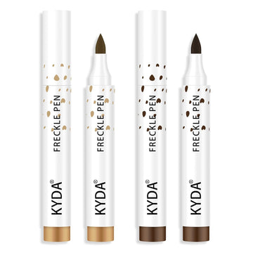 Kyda 2 Pcs Freckle Makeup Pen, Natural Lifelike Freckle Makeup Pen Magic Color, Waterproof Longlasting Soft Dot Sopt, For Natural Effortless Sunkissed Make Up-Light Brown