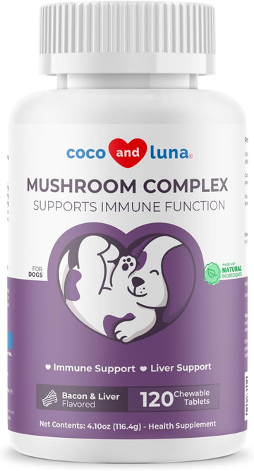 Mushroom Complex For Dogs - 120 Chewable Tablets - Turkey Tail Mushroom - Immune, Joint, Digestive, And Liver Support With Milk Thistle