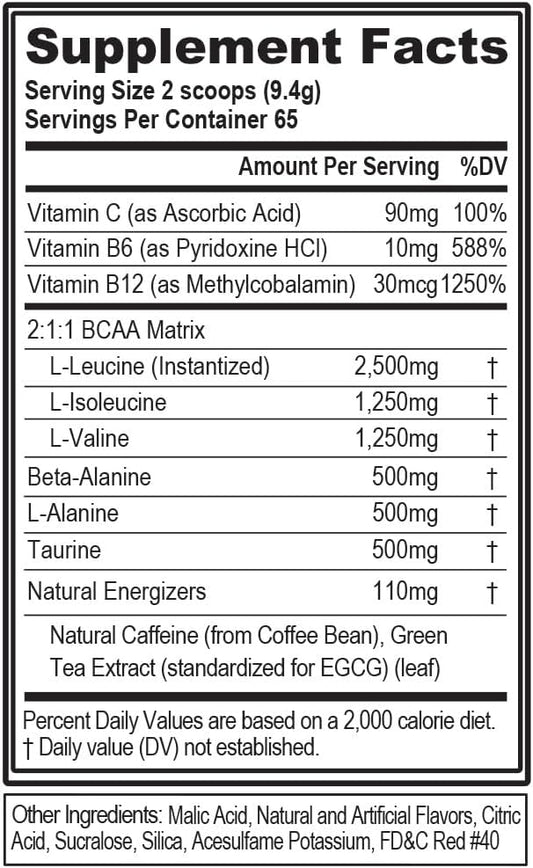 Evl Bcaas Amino Acids Powder - Bcaa Energy Pre Workout Powder For Muscle Recovery Lean Growth And Endurance - Rehydrating Post Workout Recovery Drink With Natural Caffeine - Fruit Punch