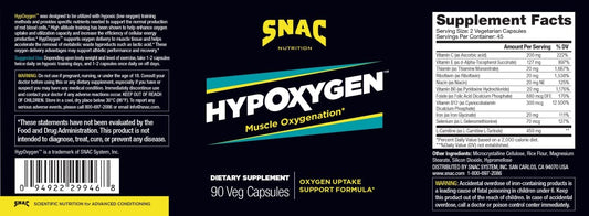 Snac Hypoxygen - Muscle Oxygenation Performance & Endurance Supplement, Improves The Body’S Vo2 Max & Assists With Recovery From High-Repetition Exercise, 90 Veggie Capsules (45 Servings)