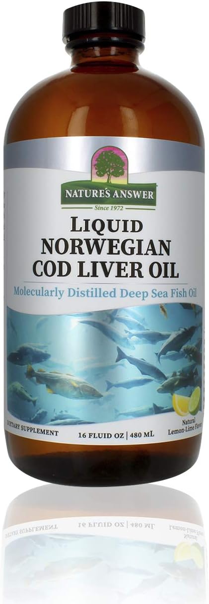 Nature's Answer Cod Liver Oil Liq Supplement, 16- s | Promotes a Healthy Heart & Brain | Cognitive and Cardiovascular Support | Great Tasting (Pack of 1)