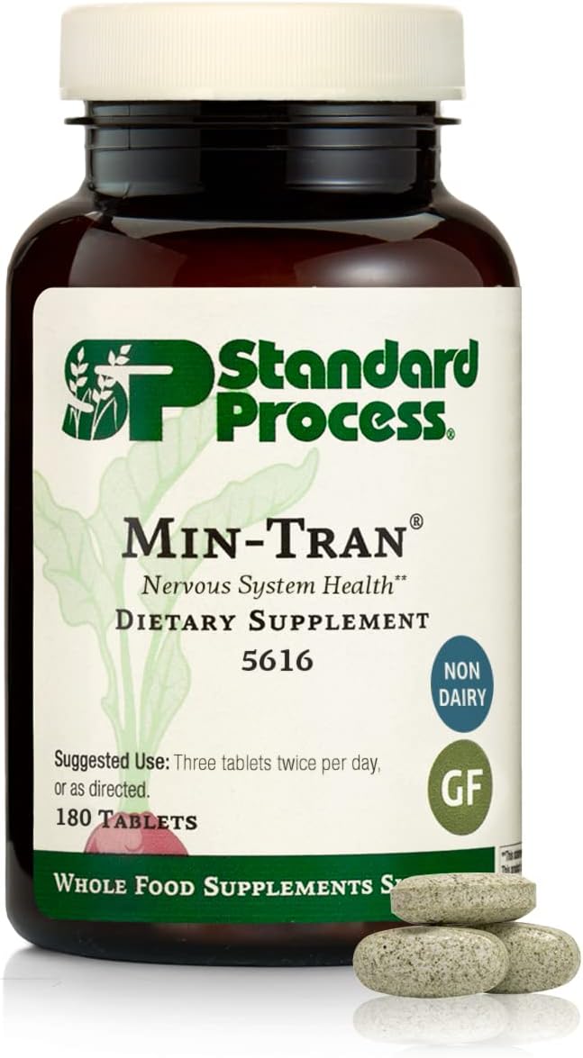 Standard Process Min-Tran - Whole Food Nervous System Supplements, Stress Relief With Iodine And Magnesium - Vegetarian, Gluten Free - 180 Tablets