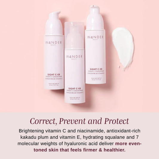 Wander Beauty Sight C-Er Vitamin C Concentrate - 20% Vitamin C Cream To Plump, Brighten, & Hydrate Face - Brightening Moisturizer With Vitamin E, Kakadu Plum, Niacinamide, & Hyaluronic Acid - 1.01 Oz