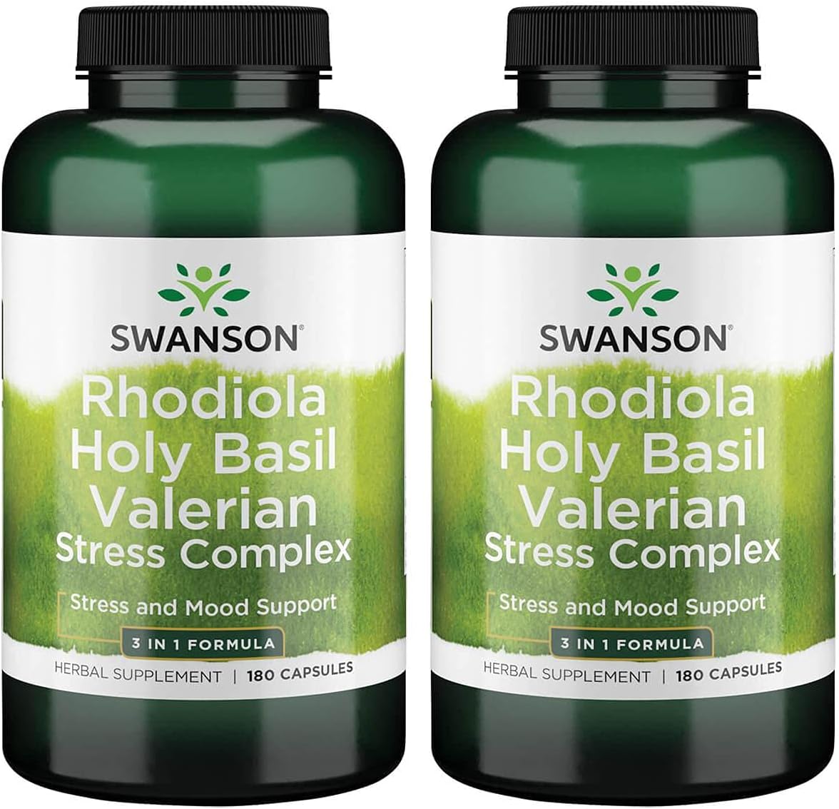 Swanson Rhodiola Holy Basil Valerian Stress Complex 225/225/225 Stress Mood Wellbeing Relaxation Support Milligrams 180 Capsules (2 Pack)