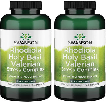 Swanson Rhodiola Holy Basil Valerian Stress Complex 225/225/225 Stress Mood Wellbeing Relaxation Support Milligrams 180 Capsules (2 Pack)