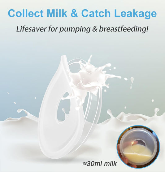 Milk Collector,2 Pack Reusable Breast Shells with Portable Box, Silicone Pad Milk Catcher for Sore Nipples During Milking or Breastfeeding, Collect Breastmilk Leaks for Nursing Moms (White)