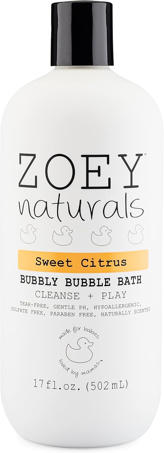 Zoey Naturals - Sweet Citrus Bubble Bath For Kids & Babies - Organic Tear-Free, Non-Toxic Toddler Soap With Moisturizing Aloe & Avocado Oil - Long Lasting Bubbles - Made In Usa, 17 Oz
