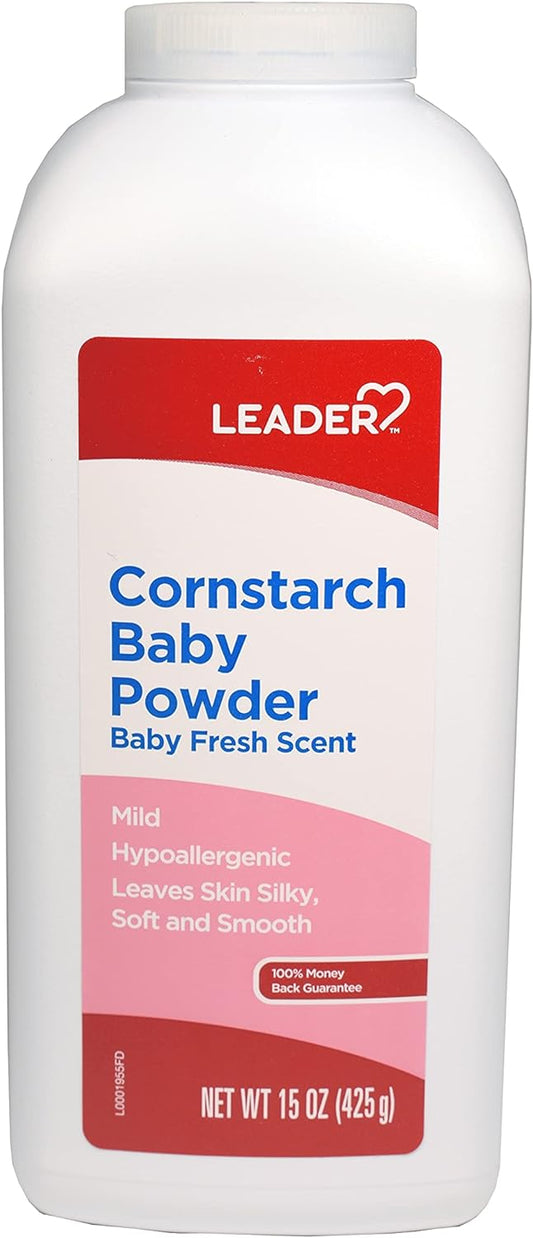 Leader Cornstarch Baby Powder, Baby Fresh, 15oz Each