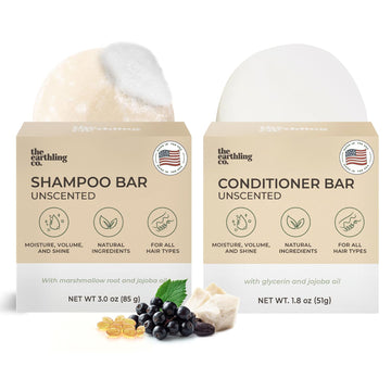 Shampoo & Conditioner Bar Set - Promote Growth, Strengthen & Volumize All Hair Types - Paraben & Sulfate Free formula with Natural Ingredients for Dry Hair (Fragrance Free)