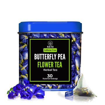 Blue Tea - Butterfly Pea Flower Tea - 30 Count - Plant Based Tea Bag | Super Anti-Oxidant | Caffeine Free - Flower Based - Herbal Tea - Farm Fresh - Vegan - Non-Gmo - Detox Tea | Tin Packaging