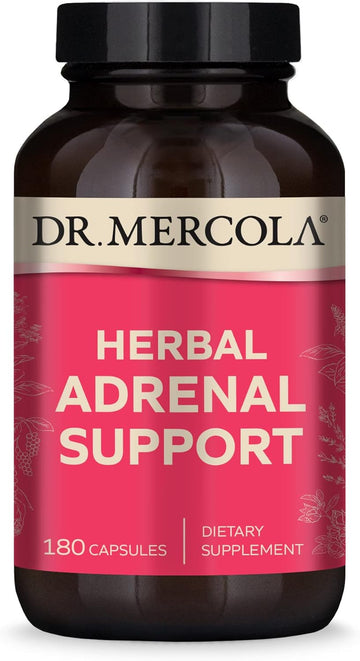 Dr. Mercola Herbal Adrenal Support Dietary Supplement, 90 Servings (180 Capsules), Mood & Stress Management, Non GMO, Soy Free, Gluten Free