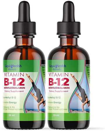 Liquidhealth Vitamin B12 Methylcobalamin Liquid Drops With Sublingual Hydroxocobalamin - Boost Energy, Support Immune System, Improve Memory & Concentration - Vegan, Sugar Free, Non-Gmo (2 Pack)