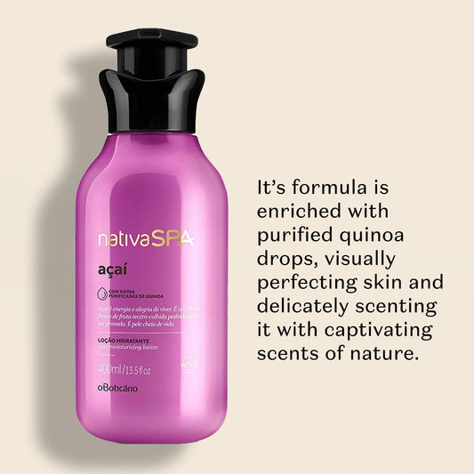 Nativa Spa By O Boticário, Açaí Moisturizing Body Lotion | Long-Lasting Hydration And Lightweight, Fragranced Moisturizer, 13.5 Ounce