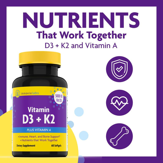 Innovixlabs Vitamin D3 K2 + A - Advanced Supplement For Immune Support, Heart Health & Bone Strength (60 Softgels)