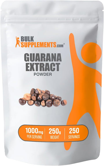 BULKSUPPLEMENTS.COM Guarana Extract Powder - Natural Caffeine Supplements for Energy Support - Gluten Free - 1000mg per Serving, 250 Servings (250 Grams - 8.8 oz)