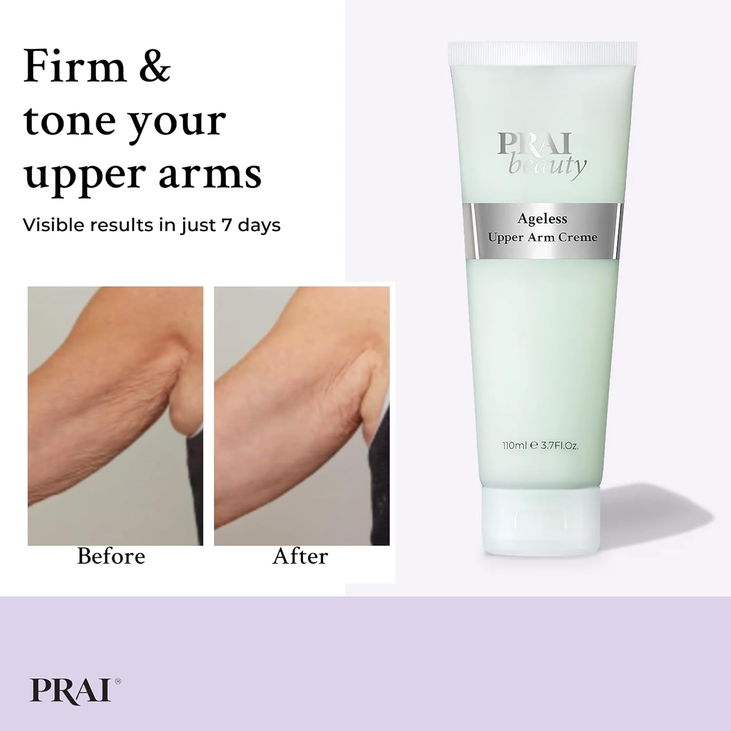 PRAI Ageless Upper Arm Creme 110ml - Advanced Firming & Anti-Ageing Body Cream - Moisturising & Tightening Lotion - With Caffeine & Caprylic/Capric Triglycerides - Tones Loose, Saggy Skin - Mint Scent : Amazon.co.uk: Beauty