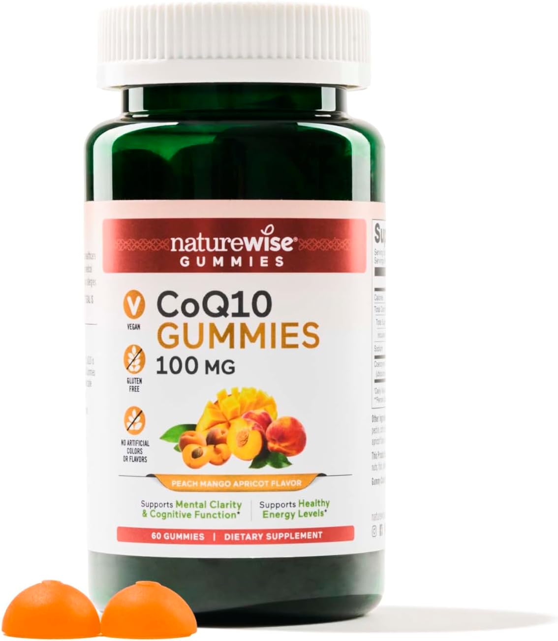 Naturewise Coq10 Gummies 100Mg - Peach Mango Flavor - Supplement For Heart Health & Antioxidant Activity - Pectin-Based Gummies, Vegan, Soy And Gluten-Free, Non-Gmo - 60 Count[1-Month Supply]