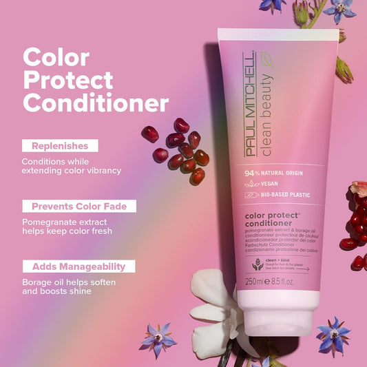 Paul Mitchell Clean Beauty Color Protect Conditioner, Replenishes, Extends Color Vibrancy, For Color-Treated Hair, 33.8 Fl. Oz