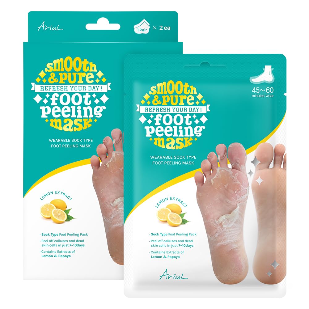 Ariul Smooth And Pure Foot Peeling Mask 1 Set (2 Pair) For Rough Cracked, Dry Feet, Dead Skin Removal, Callus, Foot Softener 2 Pairs (34G / Net Wt 1.19 Oz) X 2