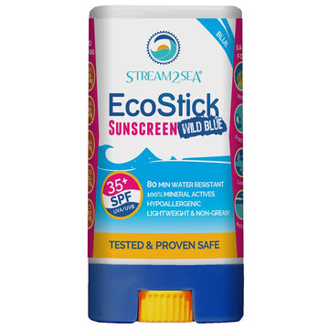 STREAM 2 SEA EcoStick SPF 35 Mineral Sunscreen Stick, Sweat and Water Resistant Sunblock, USDA Approved Biodegradable Paraben Free, Reef Safe Sunscreen Protection Against UVA UVB (EcoStick Wild Blue)