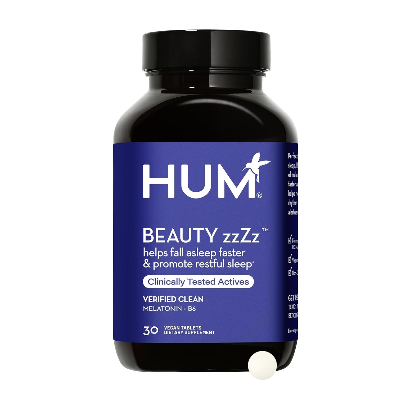 Hum Beauty Zzzz - Melatonin Sleep Supplement With Blend Of Vitamin B6 & Calcium - Non-Gmo, Gluten-Free, Vegan (30 Tablets)