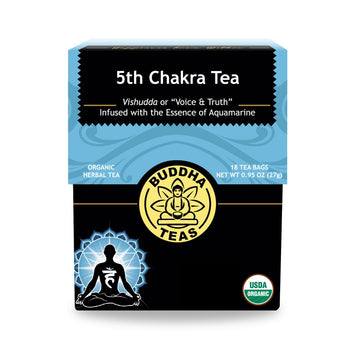 Buddha Teas - 5Th Chakra Tea - Organic Herbal Tea - For Communication, Creativity & Self-Expression - With Licorice, Cinnamon & Aquamarine Essence - Ou Kosher - 18 Tea Bags (Pack Of 1)