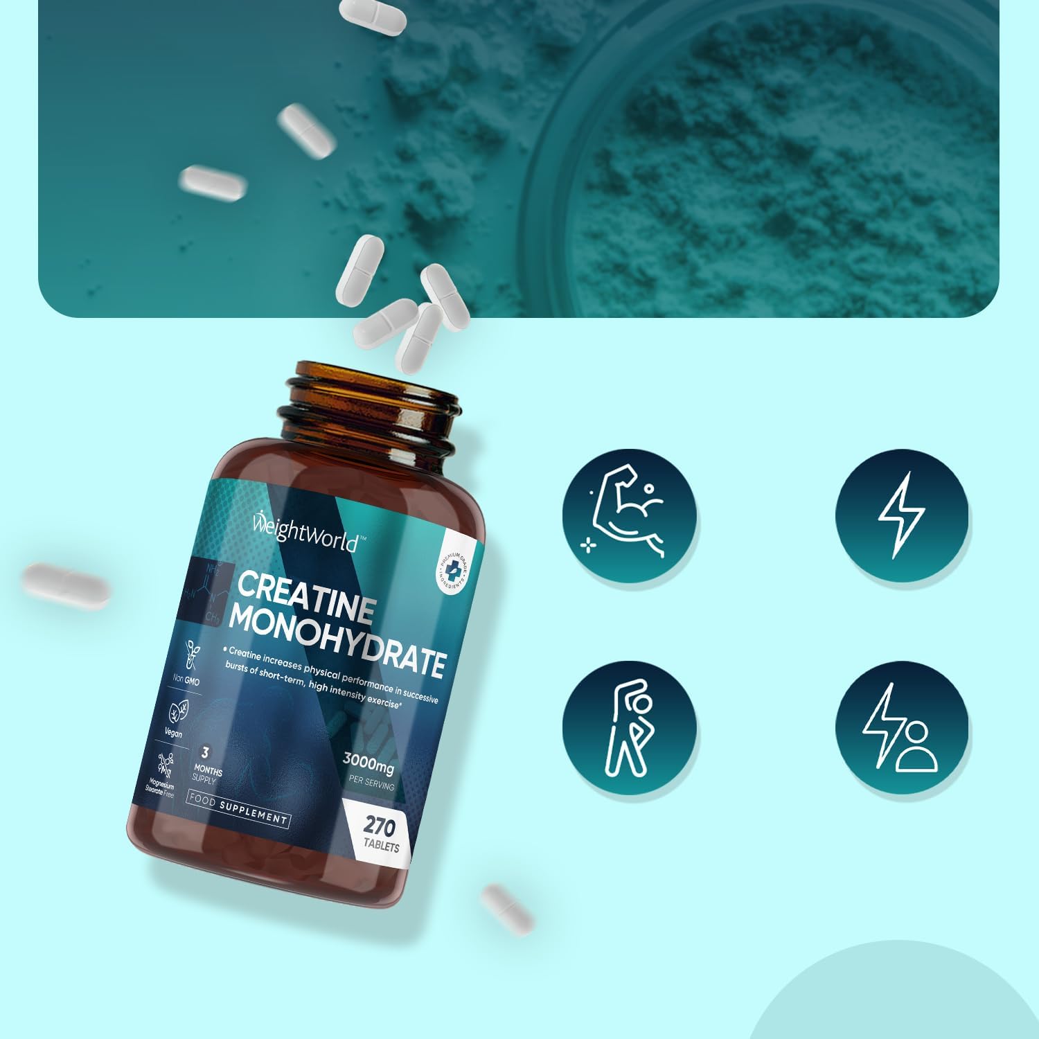 Creatine Monohydrate Tablets 3000mg - 270 Creatine Tablets - Vegan & Keto-Friendly - Unflavoured & Gluten-Free - 3 Months Supply - for Men & Women : Amazon.co.uk: Health & Personal Care