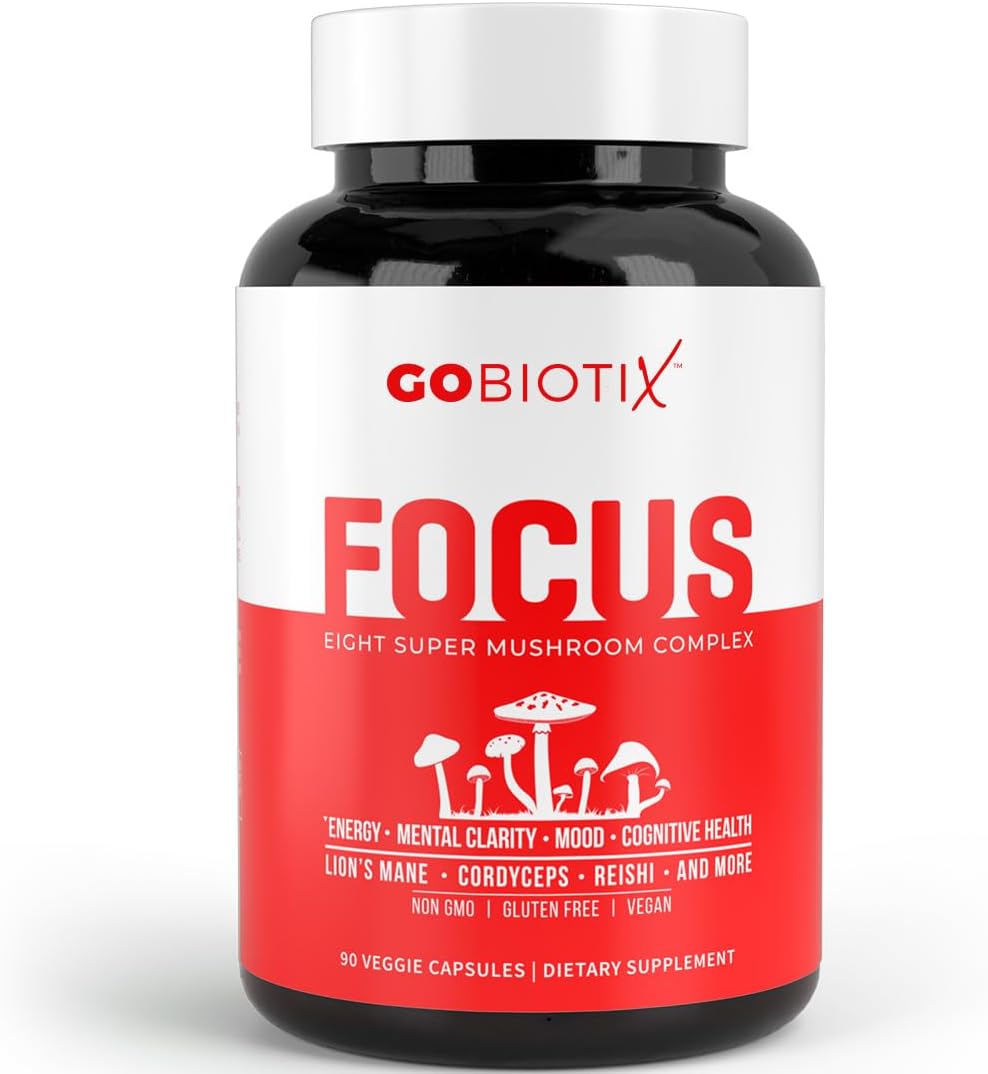 Gobiotix Focus Supplement Mushroom Complex - Nootropics Adaptogen Vitamins - Memory, Clarity, Energy, Immune Support, Lions Mane, Cordyceps, Reishi, Chaga, And Maitake - 90 Capsules