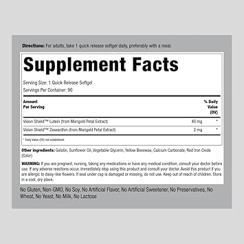 Piping Rock Lutein 40Mg With Zeaxanthin | 90 Softgels | Eye Health Vitamins | Non-Gmo, Gluten Free Supplement