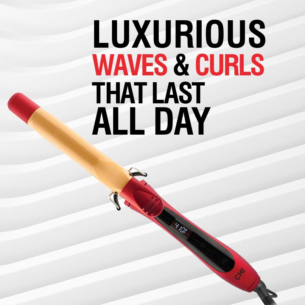 CHI Air Texture Fire Red Ceramic Curl Iron, Hair Curler For Smooth & Shiny Curls, Adjustable Temperature & Automatic Shut-Off, 1" Barrel : Beauty & Personal Care
