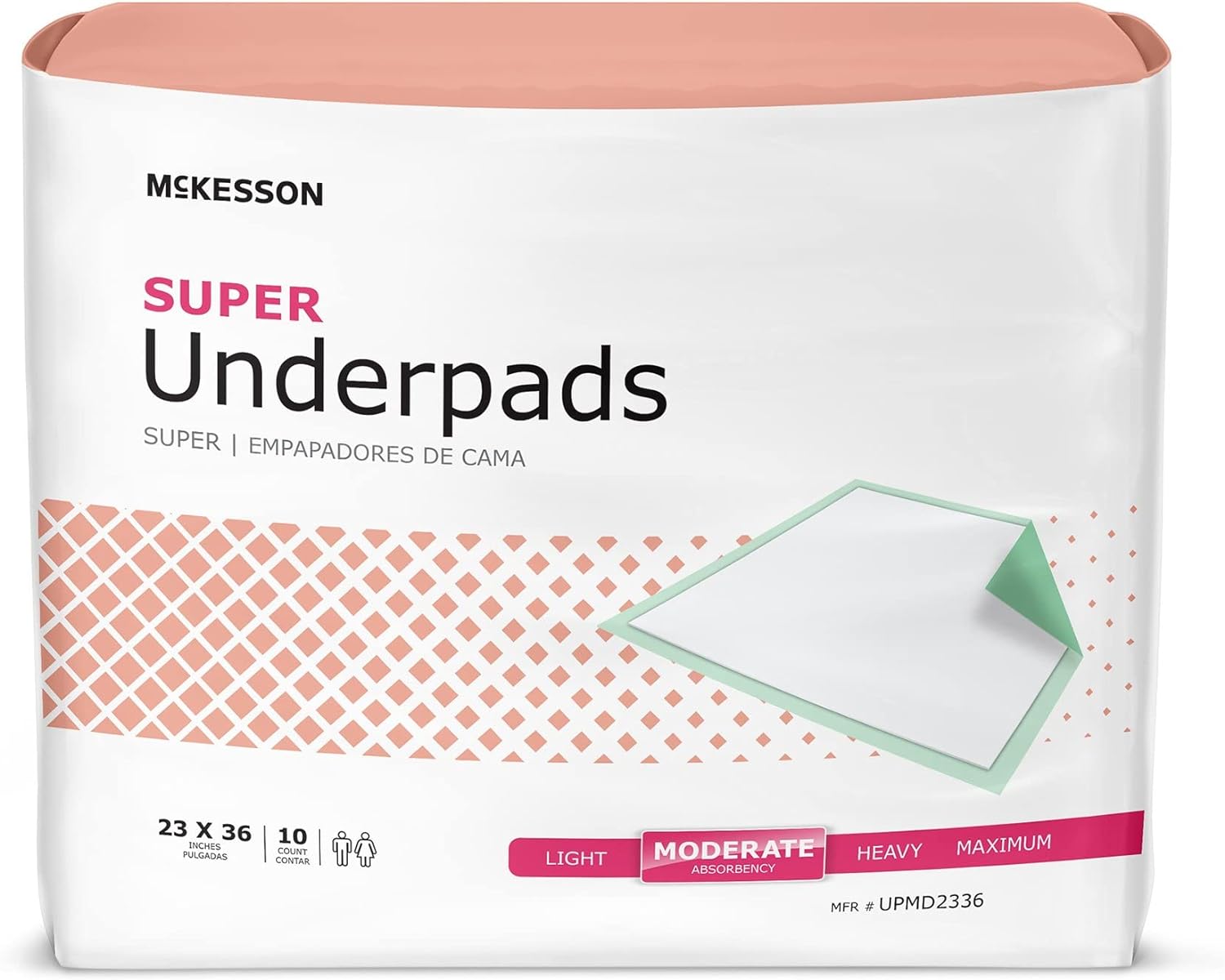 McKesson Super Underpads, Incontinence Bed Pads, Moderate Absorbency, 23 in x 36 in, 10 Count