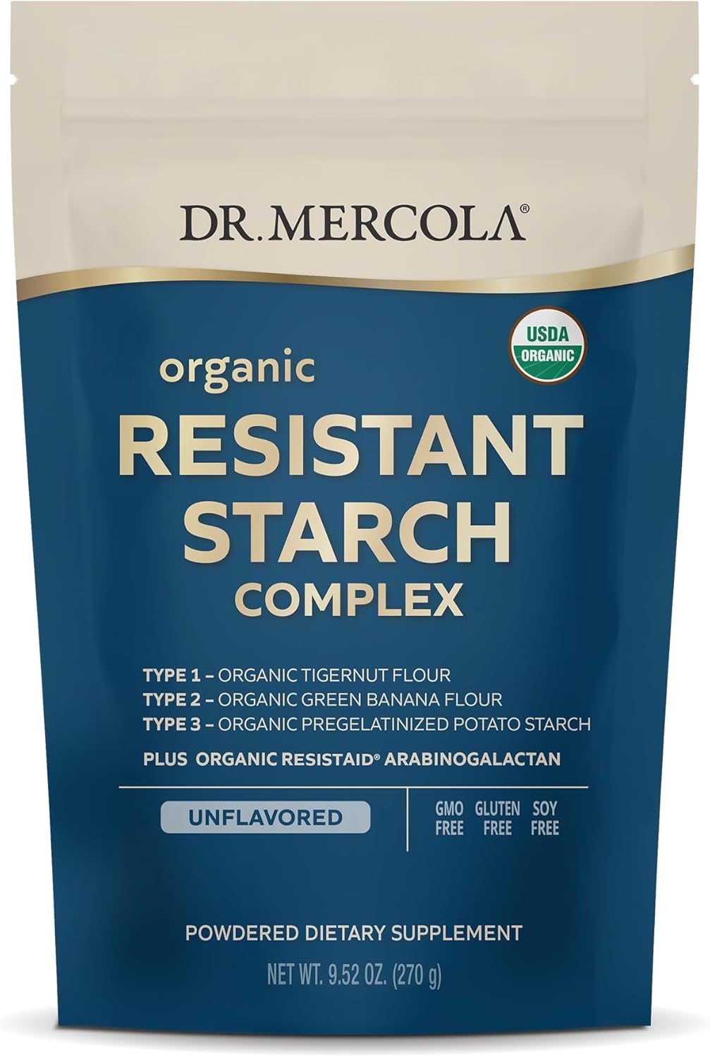 Dr. Mercola Unflavored Organic Resistant Starch Complex, 9.52 Oz. (30 Servings), Non Gmo, Gluten Free, Soy Free, Usda Organic