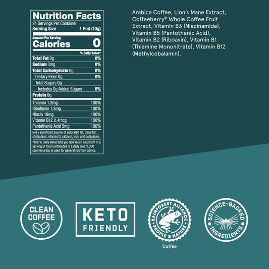 Bulletproof The High Achiever Single-Serve Pods, 24 Count, Medium-Dark Roast Enhanced Coffee With Lion'S Mane Mushroom, B Vitamins, And Adaptogens For Energy And Focus