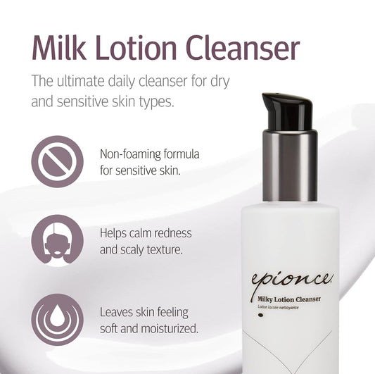 Epionce Milky Lotion Cleanser - Face Wash & Makeup Remover For Dry & Sensitive Skin, Non-Foaming Hydrating Facial Cleanser, Dermatologist Skincare